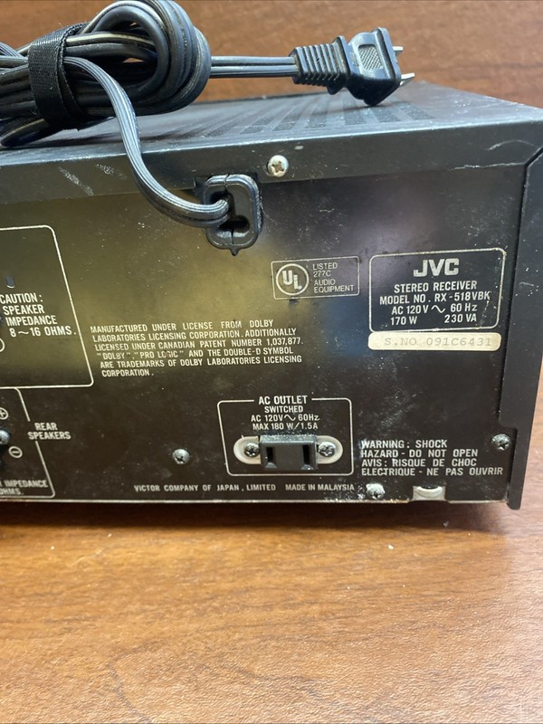Vintage JVC RX-518V Stereo Receiver Turns On- For Parts- Untested gallery