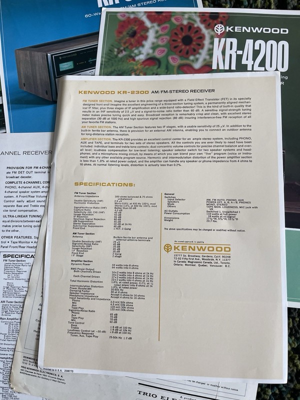 Lot Of 10 Kenwood Silver Vintage Stereo Receiver Spec Sheets Sales Lit KR KA gallery