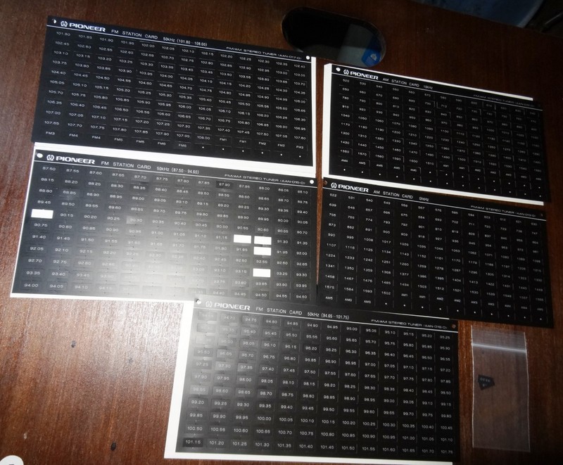 Pioneer AM FM Station Cards LOT SX-6, 7, 8, 9 Models Stereo Tuner AAN-010-0