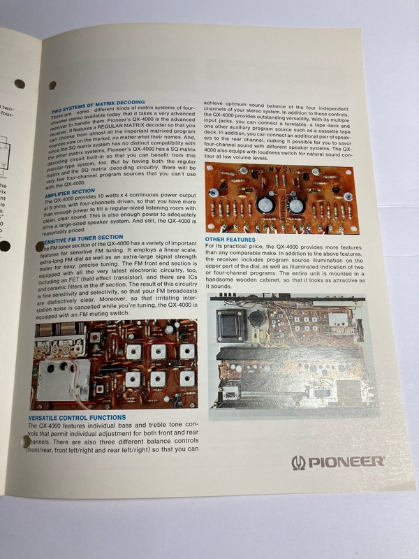 Pioneer QX-4000 Quadraphonic FM/AM Stereo Receiver Original Brochure 1972 gallery