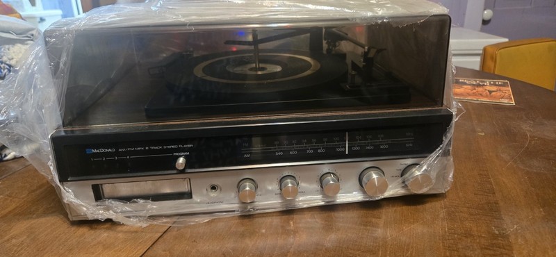 Macdonald AM/FM MPX 8 track stereo player. Vintage wrapped in factory plastic