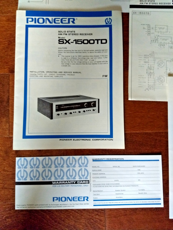 Manual Fold Out & Schematic= Pioneer Solid State AM/FM Stereo Receiver SX-1500TD gallery
