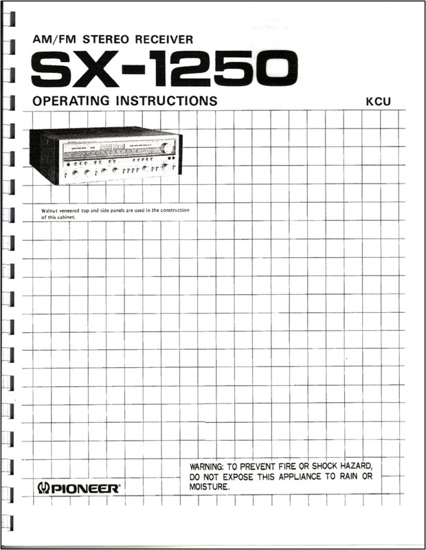 Pioneer SX-1250 Stereo Receiver Owners Manual