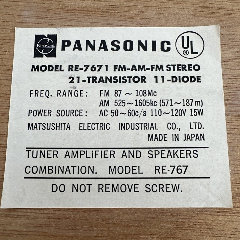 Panasonic RE-7671 AM/FM Phono Stereo Receiver FET Solid State FOR PARTS/REPAIR gallery