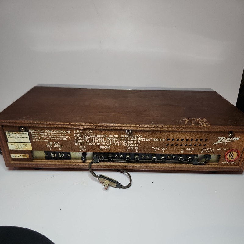 Vintage Zenith Tuner Receiver Model C440W Silver and Wood Grain Powers on gallery