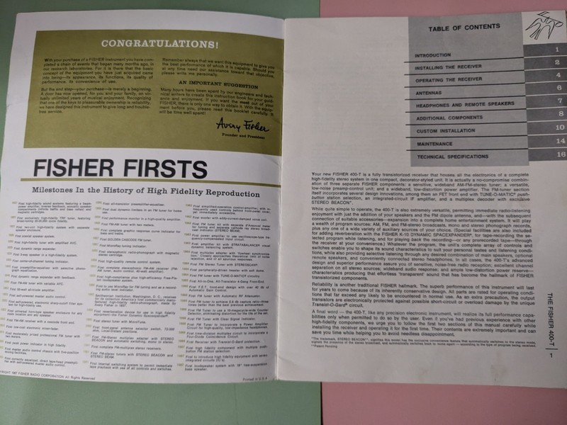Fisher 400T Operating Instruction Stereophonic AM-FM Receiver Manual & Paperwork gallery
