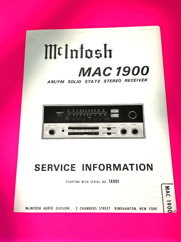 McIntosh MAC1900 SERVICE MANUAL – NEW LOW PRICE