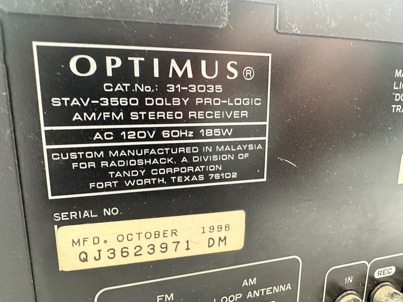 Optimus Stereo Receiver Model 31-3035 Dolby VHS/CD/DVD/Tape FM/AM, Tuner, Works gallery