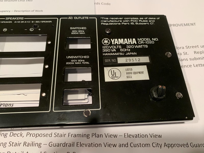 Yamaha CR-1020 Stereo Receiver Parting Out Nice Rear Panel!! gallery