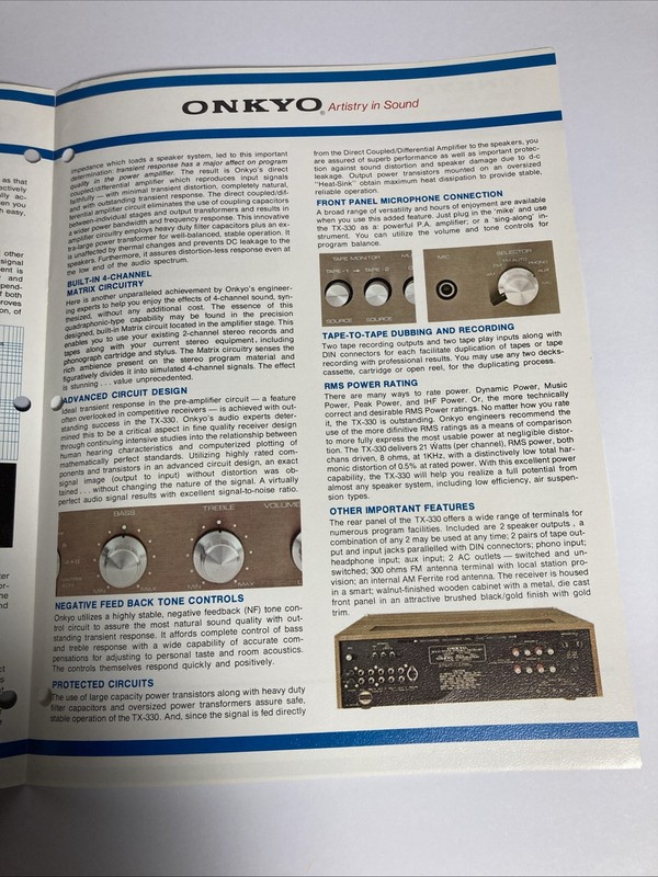 Onkyo TX/330 Stereo Receiver 1974 Vintage Brochure gallery
