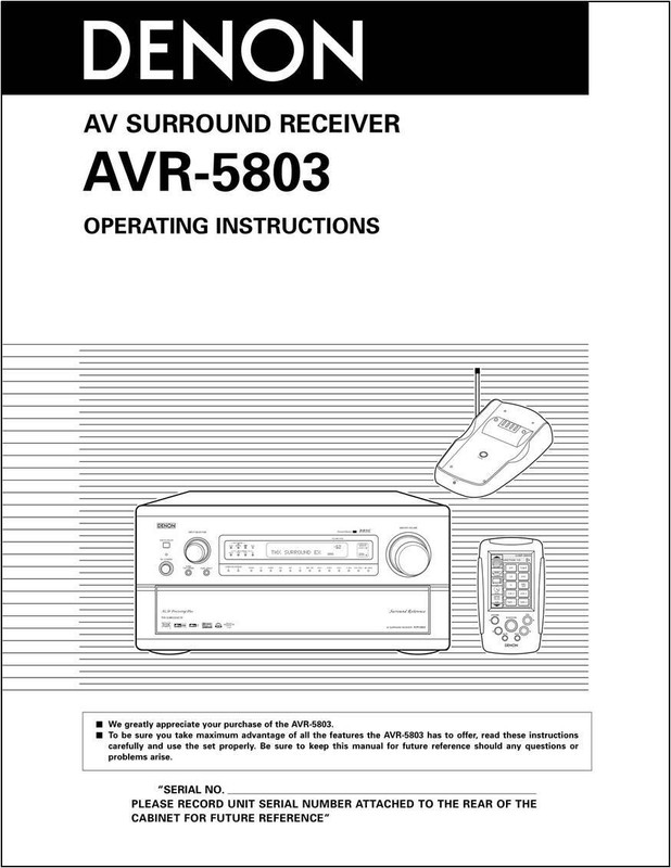 Denon AVR-5803 AV Surround Receiver Owners Manual