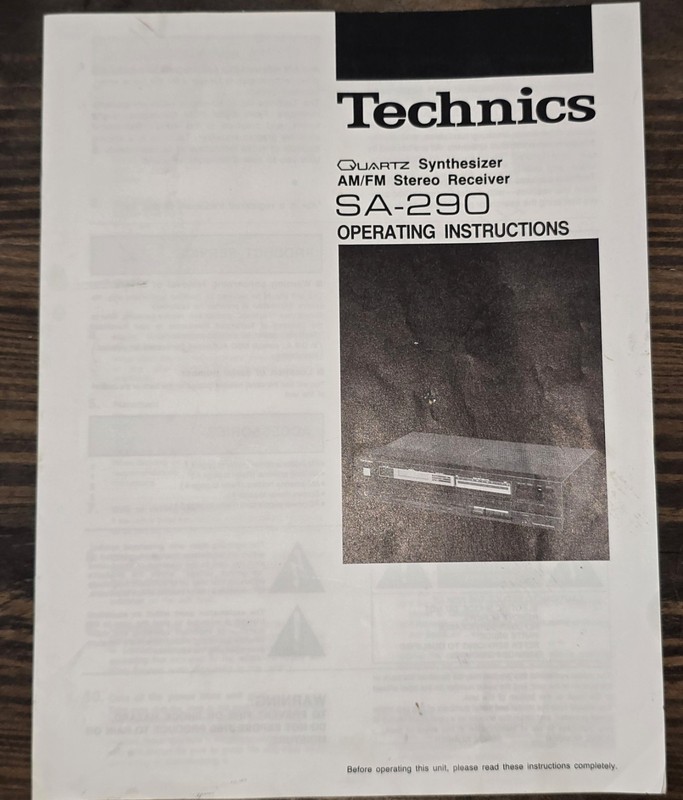 Technics SA-290 AM/FM Stereo Quartz Digital Synthesizer Receiver INSTRUCTION BK