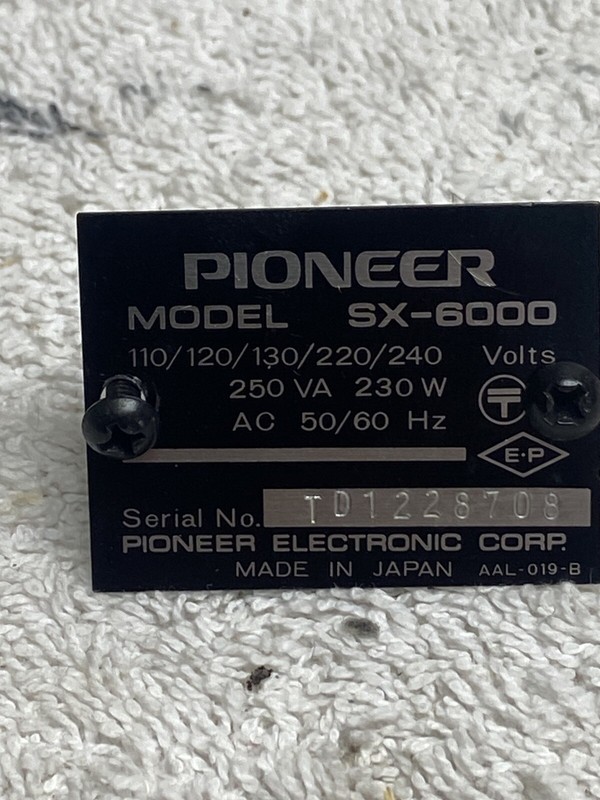 PIONEER SX-6000 Receiver PARTS – Name Plate With Screws
