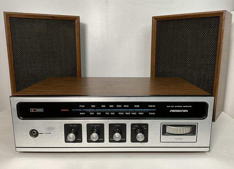 Soundesign AM/FM Receiver #4329 W/ 607 Speakers 8 Ohm Tested! VTG 1950s-60s Rare