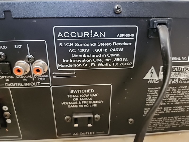 Accurian 5.1 Ch Surround AM/FM Stereo Receiver Model ASR-5046, 60Hz 240W Tested! gallery