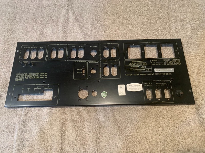 Pioneer SX-1250 Stereo Receiver Parting Out – Rear Metal Panel