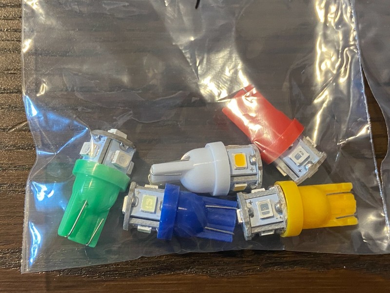 RAINBOW ASSORTMENT of 10 New 8V Wedge Lamps LED Light Bulbs Red Orange Yellow... gallery