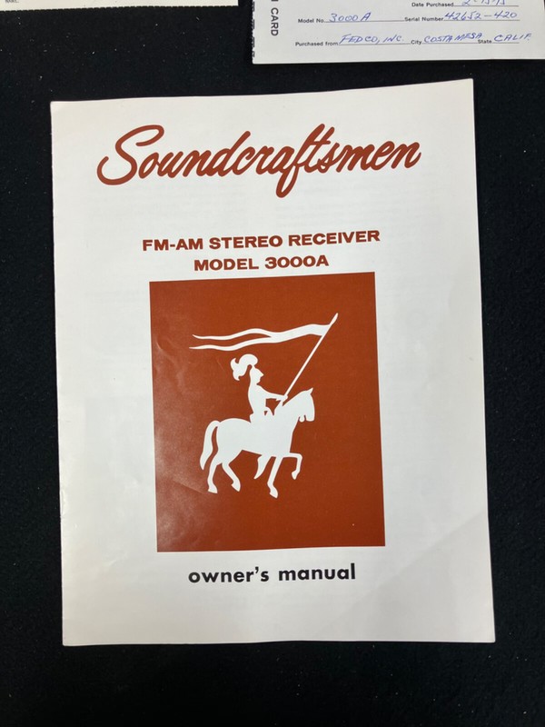 1975 SOUNDCRAFTSMAN AM-FM STEREO RECIEVER MODEL 3000A OWNER'S MANUAL & MORE. gallery