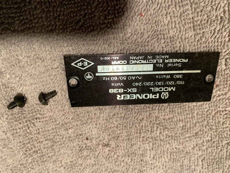 Pioneer SX 838 Vintage Stereo Receiver Parting Out ID Plate