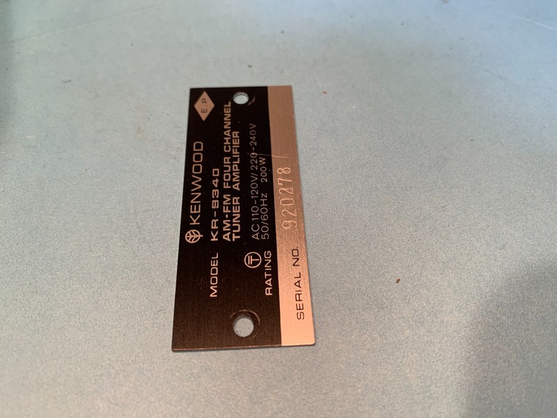 Kenwood KR-9340 Vintage Quad Receiver Parting Out ID Plate gallery