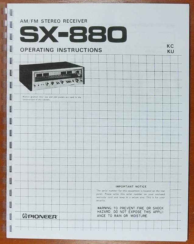 Pioneer SX-880 Stereo Receiver Owners Manual