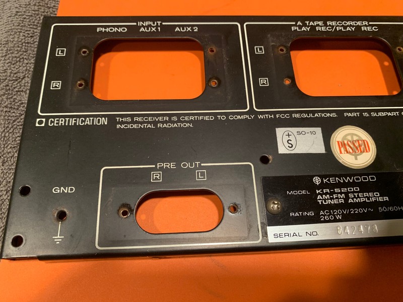 Kenwood KR-5200 Stereo Receiver Parting Out Rear Panel