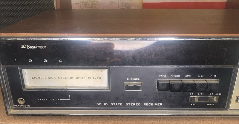 1970's "The Broadmoor" Wood Stereo Receiver & 8 Track Tape Player, and Speakers gallery