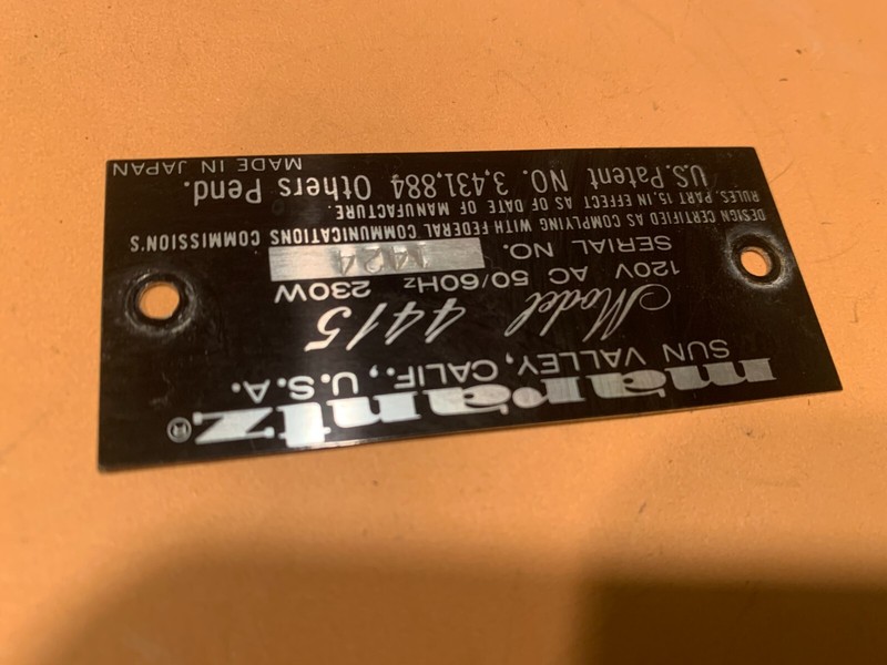 Marantz 4415 Quad Receiver Parting Out ID Plate
