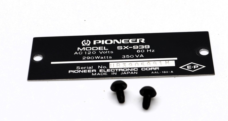 #P29 Pioneer SX-939 Vintage Receiver Metal Name Plate and screws
