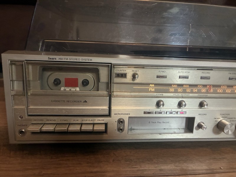 Nice Vintage Sears AM FM Stereo System Cassette 8 Track Record Player See Pics gallery