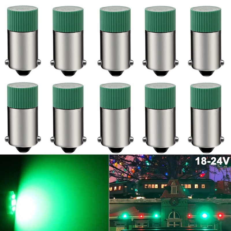 10Pcs #53 1445R Green Bulbs (AKA L53R, 53-301/L53G, 53-302) For Lionel