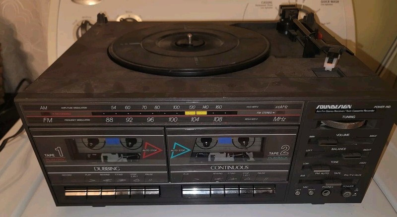 Sound Design 6821-M Stereo Dual Cassette Record Player Vintage Turntable