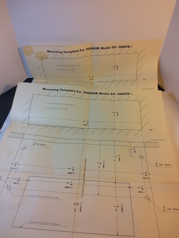 2 Vintage Pioneer FM Stereo / AM Receiver SX-1000TD Mounting Templates Only