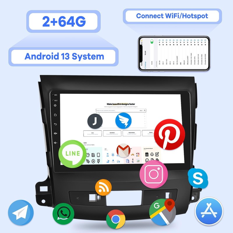 Ekat 2G64G Car Radio For Mitsubishi Outlander 2008-2015 9 Inch Android Touch gallery