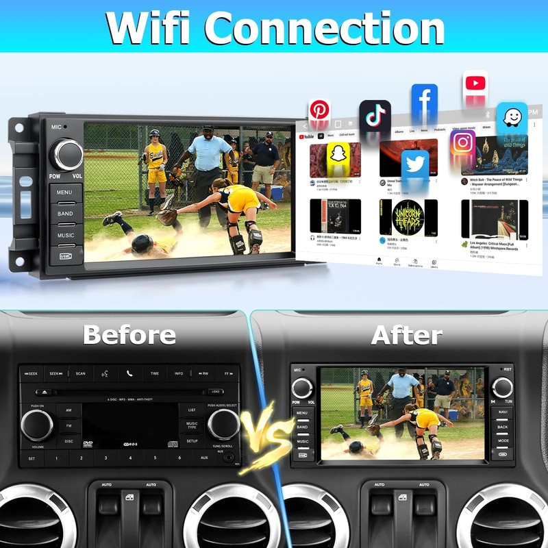 Ohrex Car Radio For Jeep Wrangler Jk 2007-2018 Dodge Ram 1500 2009-2012 gallery