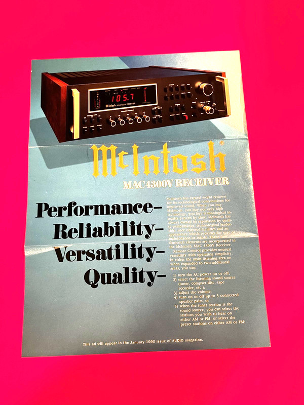 McIntosh MAC4300V Audio Magazine Ad Reprint – LOW PRICED AT $10
