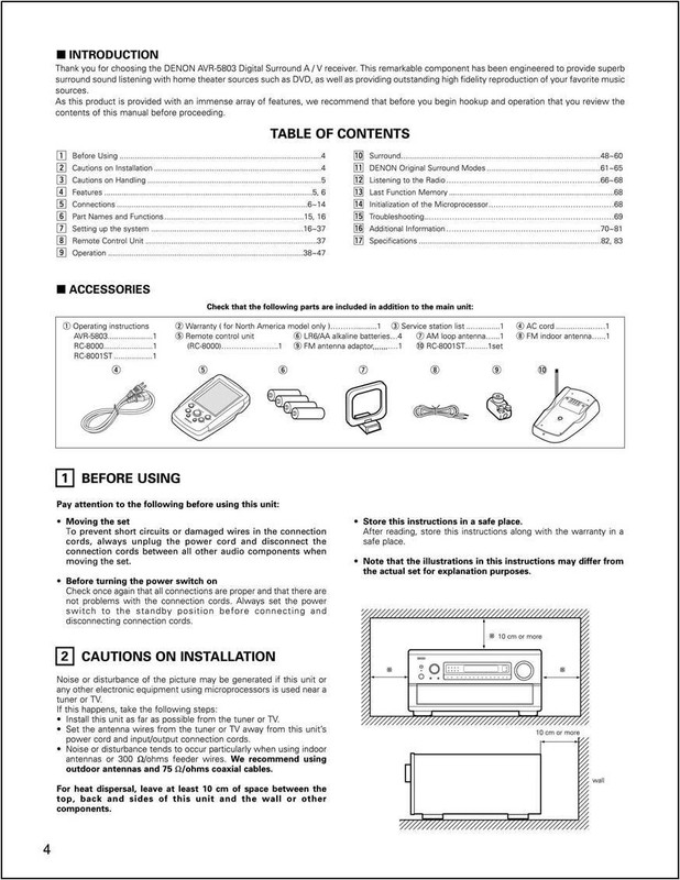 Denon AVR-5803 AV Surround Receiver Owners Manual gallery