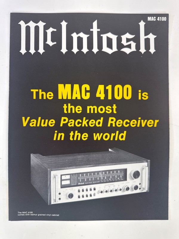 Vintage McIntosh MAC 4100 Receiver Sales and Spec Sheet Fold-out Brochure