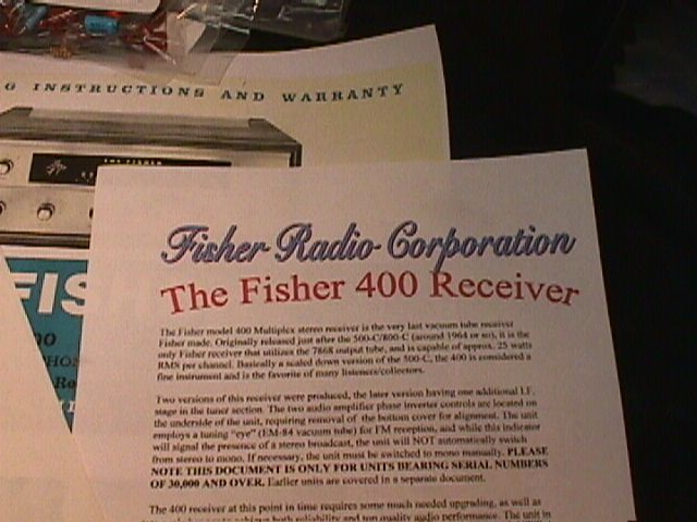 Fisher Model 400 Vacuum Tube Receiver restoration Kit Now with FULL COLOR PHOTOS gallery