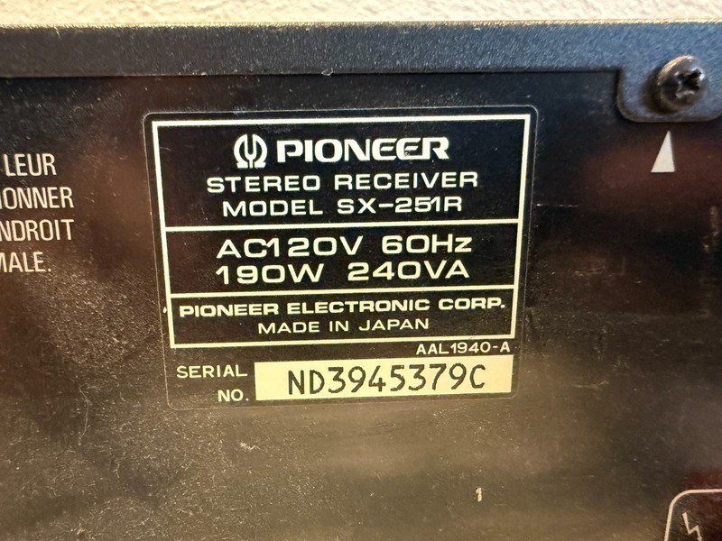 Pioneer SX-251R Stereo Receiver Graphic Equalizer AM/FM gallery