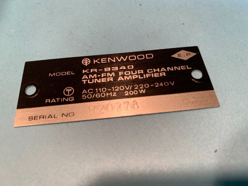 Kenwood KR-9340 Vintage Quad Receiver Parting Out ID Plate
