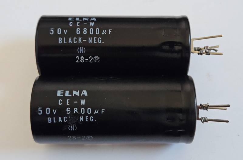 Lot of 2 Elna Capacitors - 2x 6800uF 50V - 35 mm dia.