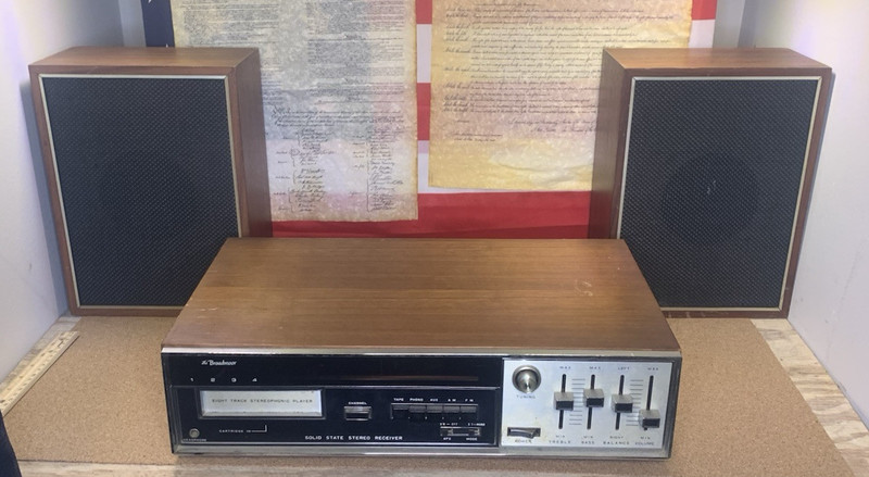 1970’s “The Broadmoor” Wood Stereo Receiver & 8 Track Tape Player, and Speakers