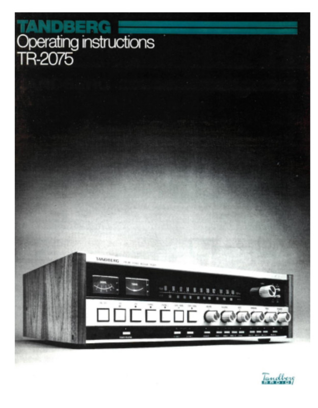 Tandberg TR-2075 Receiver Instruction & Service Manuals 24 PG. Comb bound gloss