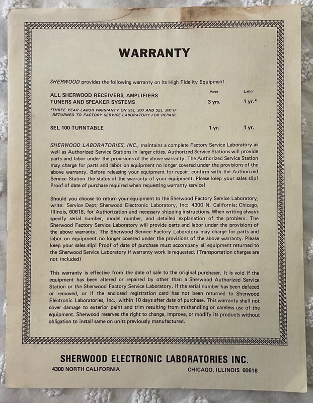 SHERWOOD S-7200 RECEIVER ORIG 7 PC OPERATING MANUAL, SCHEMATIC ETC-NOT A REPRINT gallery