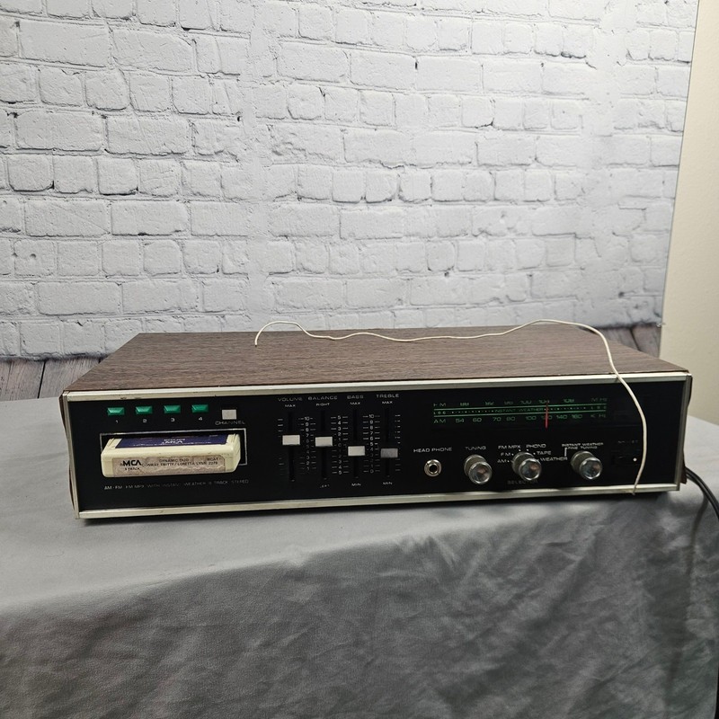 Vintage Unisonic MX-8300 AM FM 8 Track Stereo Receiver Weather Band Wood Grain