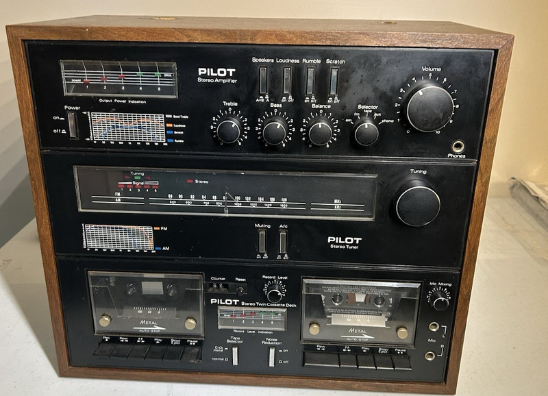 Pilot Stereo System Amplifier AM/FM Receiver Dual Cassette Deck VINTAGE WORKING
