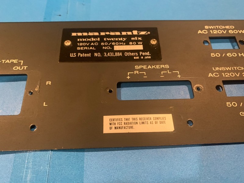 Marantz Model Twenty Six (26) Stereo Receiver Rear Panel gallery
