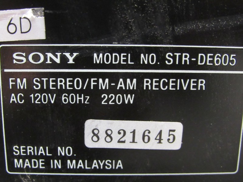 Sony Model STR-DE605 5.1 Channel FM Stereo/ FM-AM Receiver *Tested* gallery