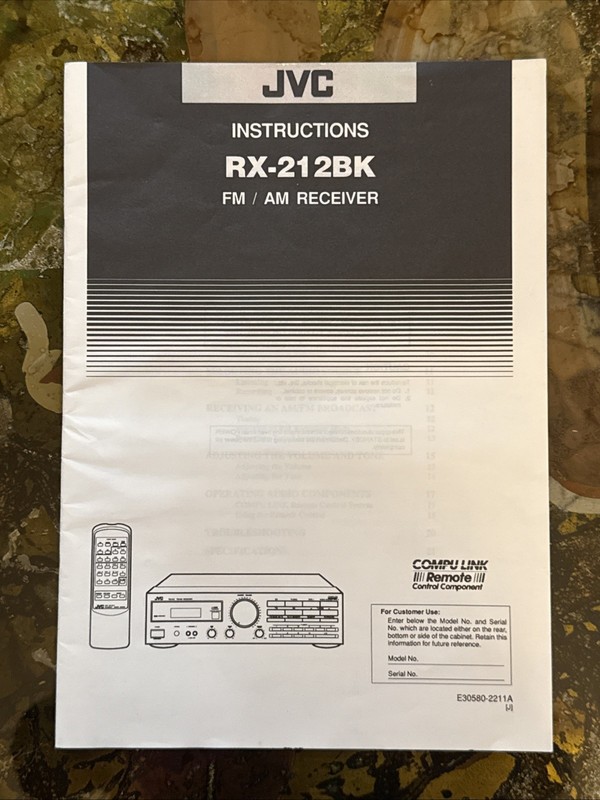 JVC RX-212BK RX-212 STEREO RECEIVER ORIGINAL INSTRUCTIONS OWNER'S MANUAL